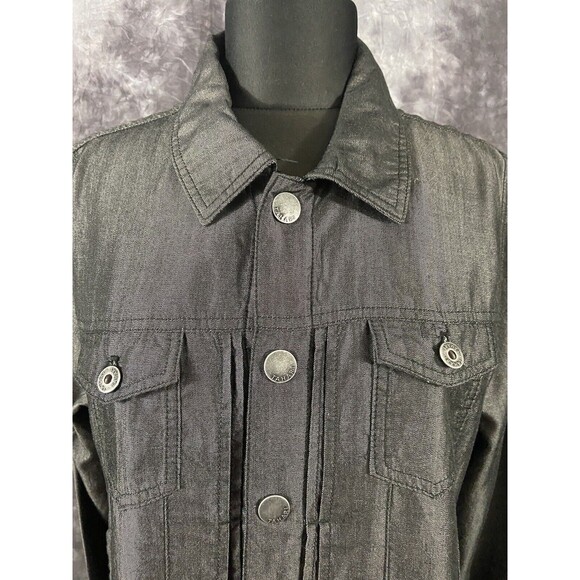 Tahari Black Snap Front Denim Style Trucker Jacket Large 12-14 EUC - Picture 3 of 7